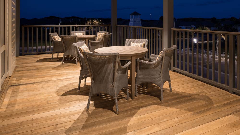 table and chairs on raised deck
