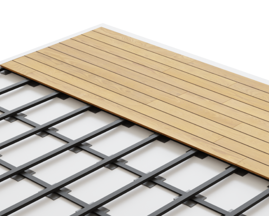 hardwood on composite surface for low height deck