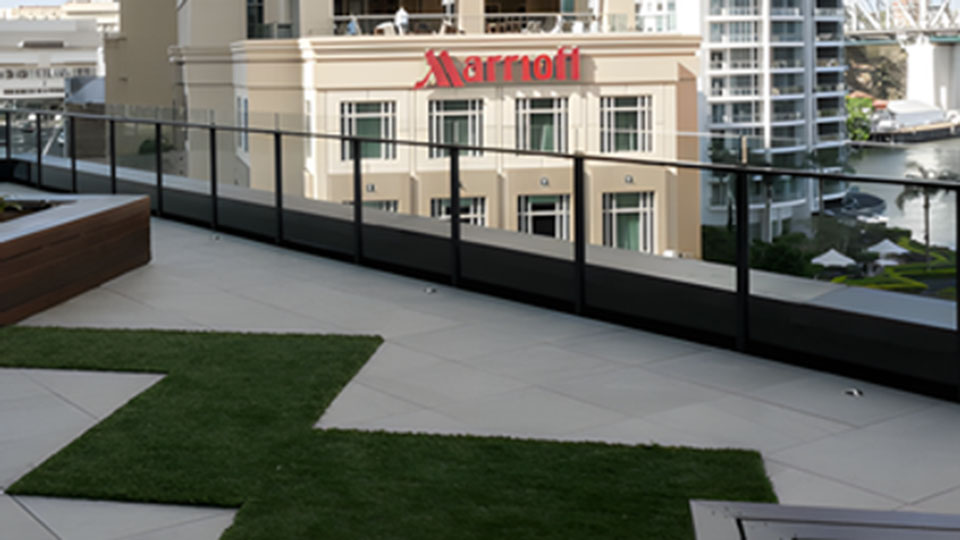 roof top in Sydney Australia, artifitial grass and tile on low framing