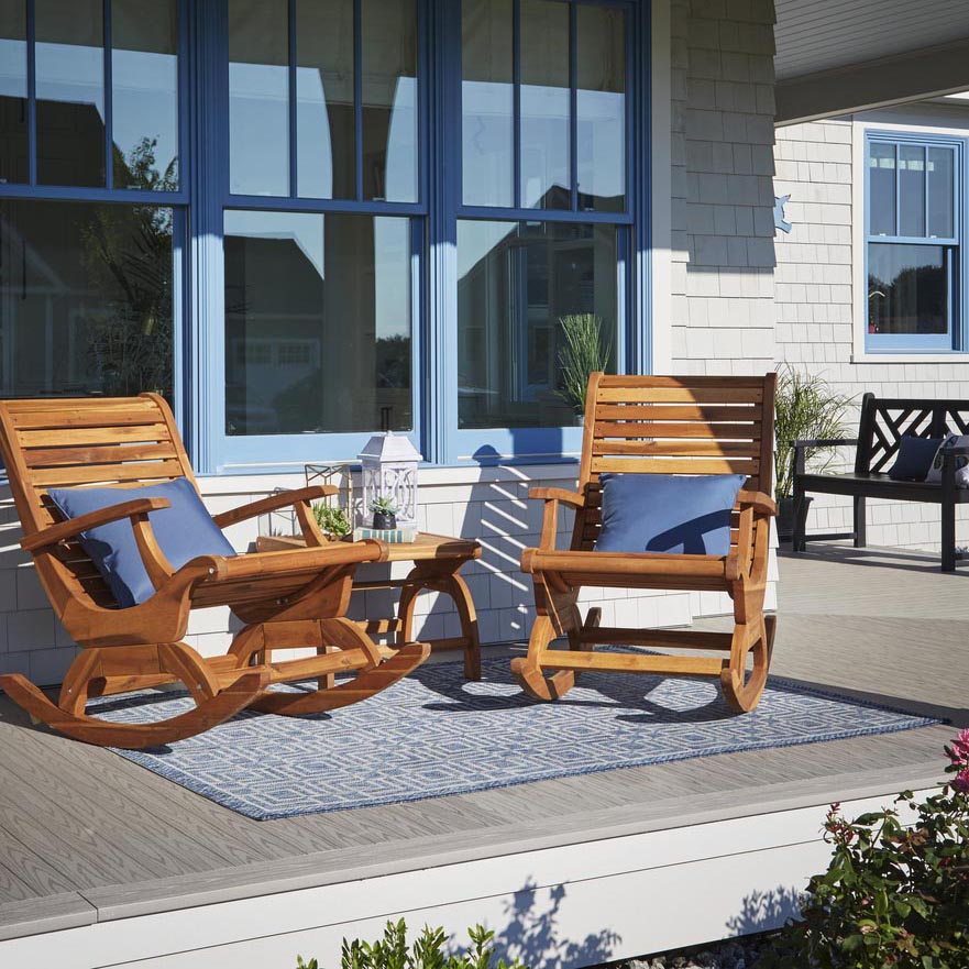 porch with rocking chairs on a porch made from slate gray boards