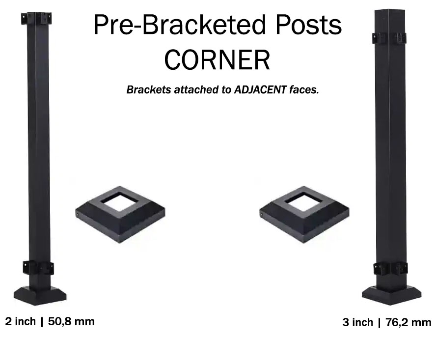 3 inch Aluminum CORNER post with pre-attached brackets