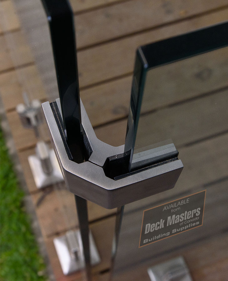 90 connector securing glass panels