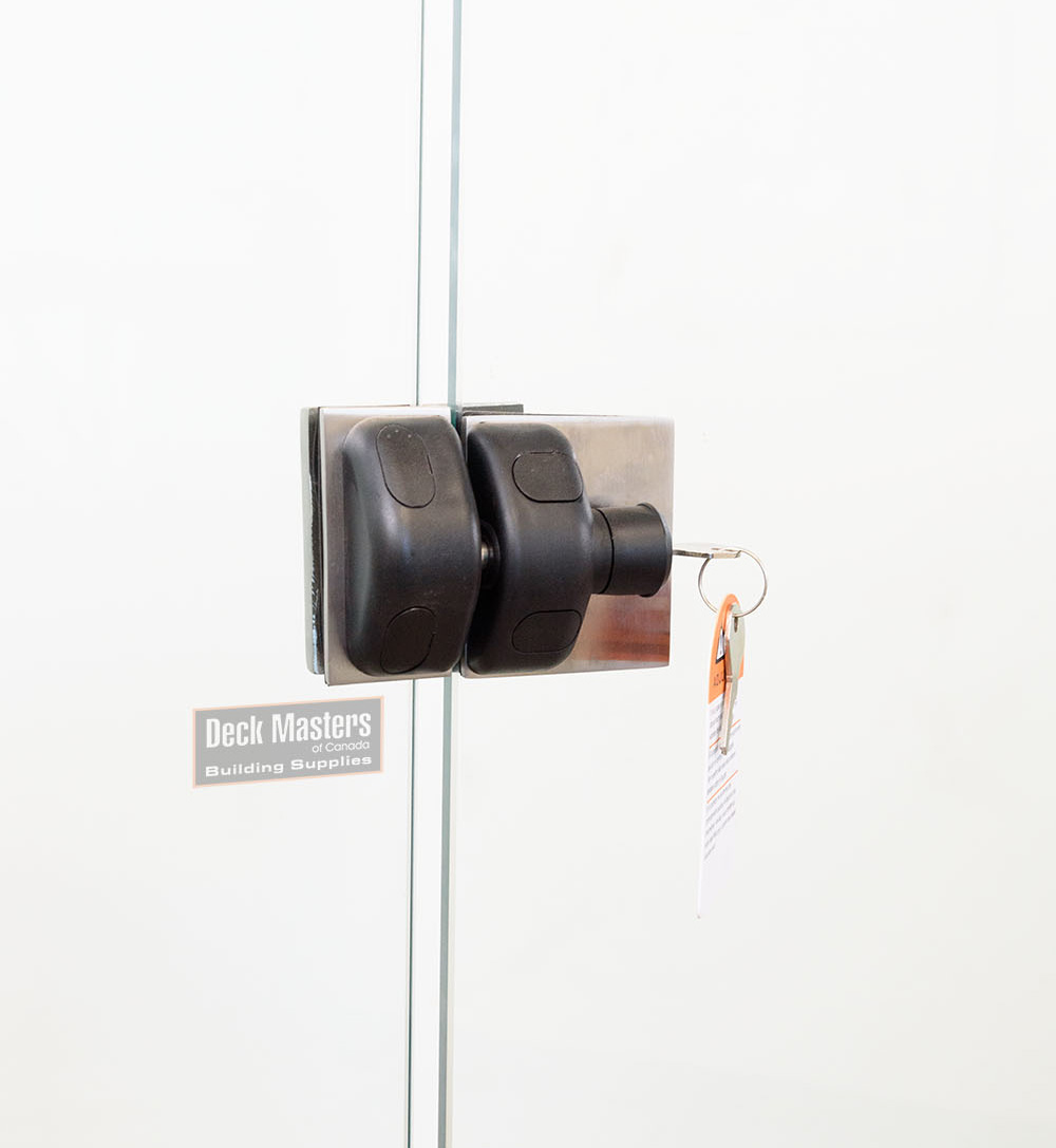 Lock for glass railing panels installed