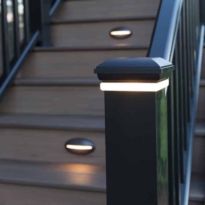 looking at a black illuminated deck post