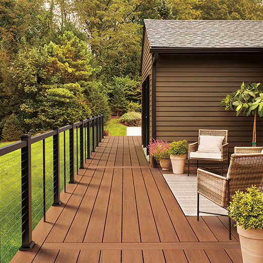 railing infill cable on side of deck