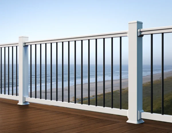 section of TimberTech Reliance vinyl railing, style contour in white