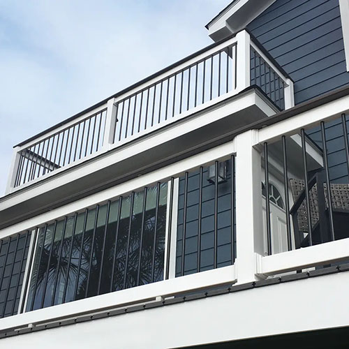 vinyl railing installed on a second level deck