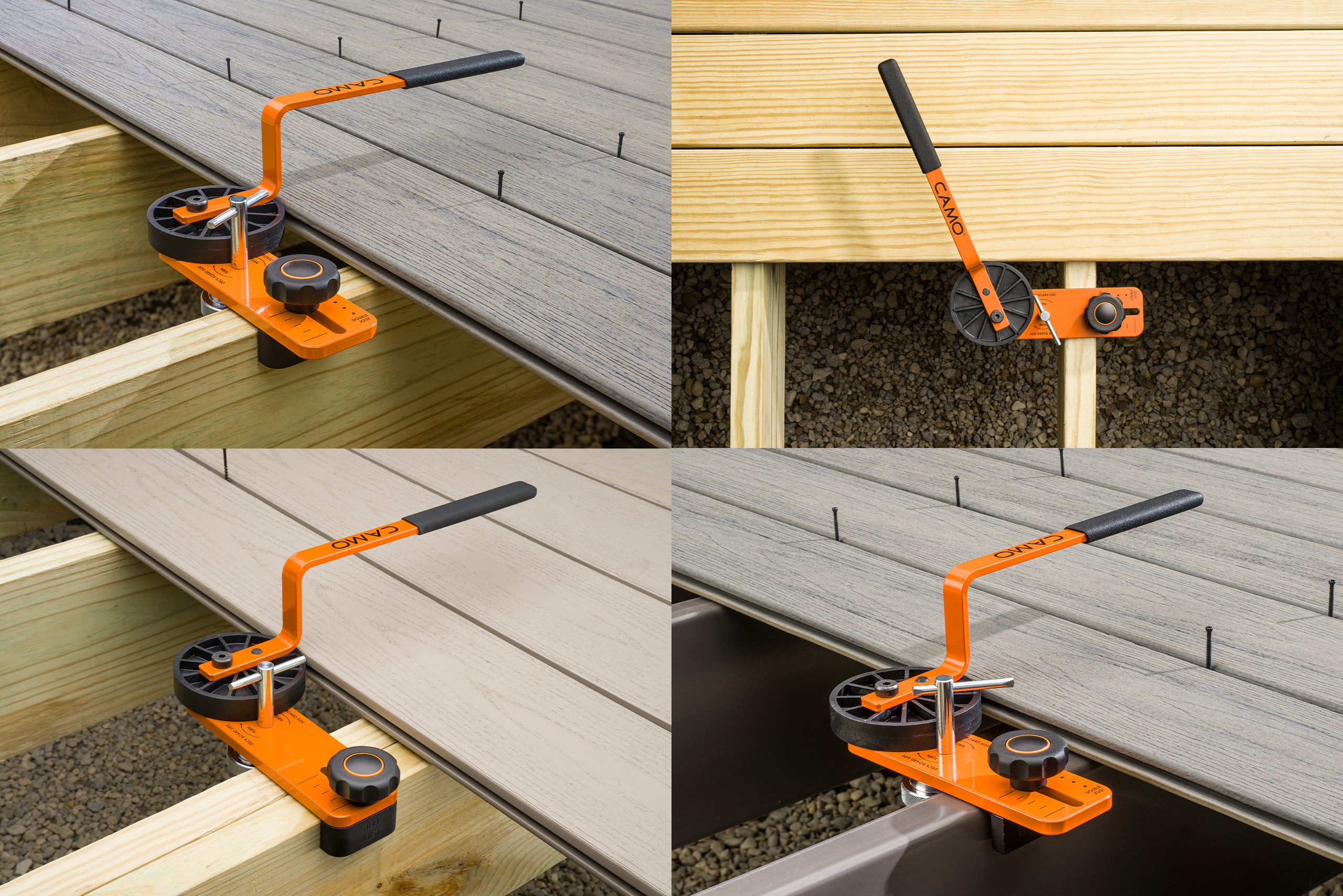 4 different types of deck boards being used with the lever