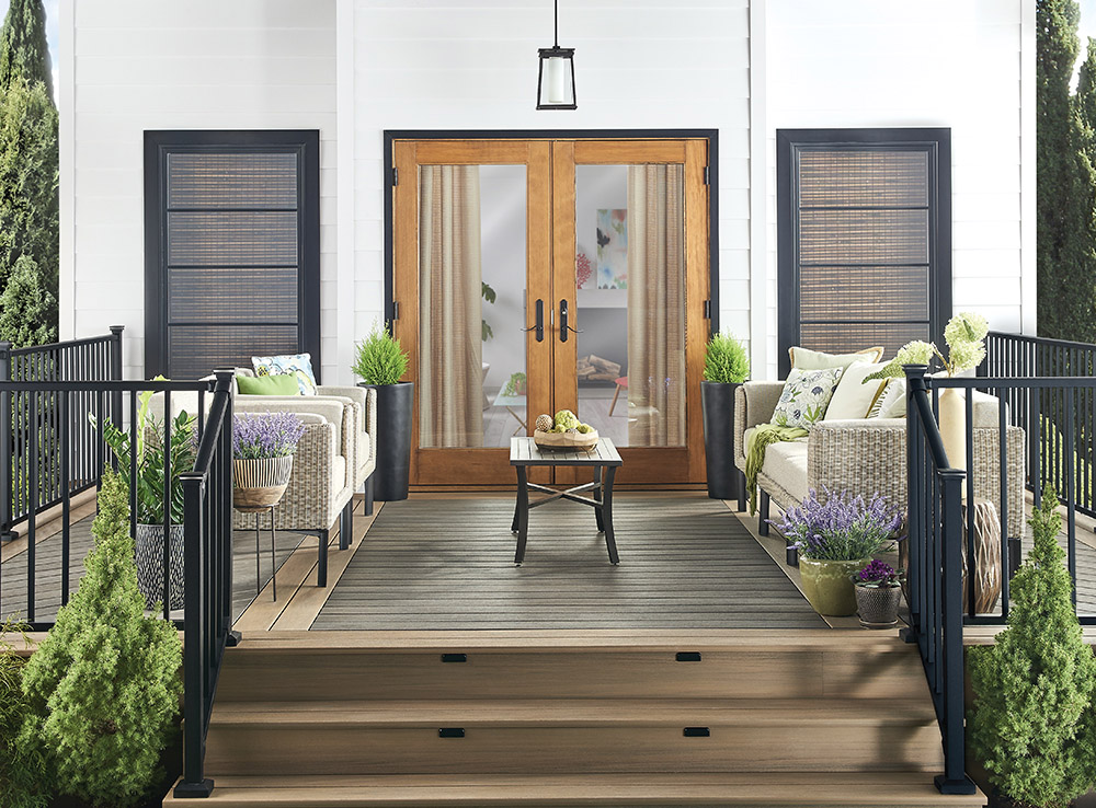 Wolf Composite Decking, Tropical Collection . Image example colour Black Walnut and Amberwood